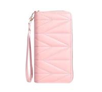 BooeDareno Portafoglio lungo trapuntato alla moda da donna, con cerniera intorno alla pochette portamonete, multi slot per carte di credito borsa per telefono cellulare, rosa, Taglia unica