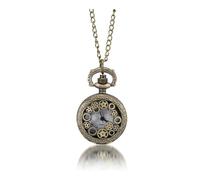 BooeDareno Vintage Pocket Piccolo Orologio Steampunk Quarzo con Catena Hollow Cuore Cover Collana Bronzo Colore Lega Orologio Uomo Regalo, Attrezzatura, misura unica