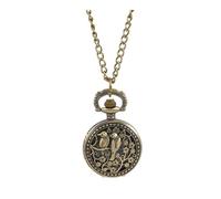 BooeDareno Vintage Pocket Piccolo Orologio Steampunk Quarzo con Catena Hollow Cuore Cover Collana Bronzo Colore Lega Orologio Uomo Regalo, Gazza, misura unica