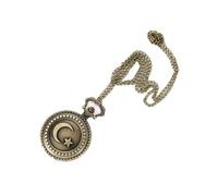 BooeDareno Vintage Pocket Piccolo Orologio Steampunk Quarzo con Catena Hollow Cuore Cover Collana Bronzo Colore Lega Orologio Uomo Regalo, Luna e stella., misura unica