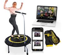 Boogie Bounce Rebounder | Folding & Super-Quiet Fitness Trampoline For Adults & Children | New Mobile App & Online Workouts Every Month | Adjustable Handle & 20st Weight Limit