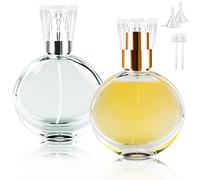 BOOHO 2 Pezzi Flacone Spray Vuoto 30ml, Vetro Bottiglia Spray Arrotondato, Contenitore Spray Vuoto,Portaprofumo Da Viaggio, Ricaricabili con Pompa Nebulizzatrice e Imbuto per Donne o Ragazze