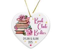 Book Club Bestie - Ornamento in ceramica personalizzato per albero di Natale 2025, regalo di Natale floreale per i migliori amici, decorazione per amanti dei libri con nomi personalizzati