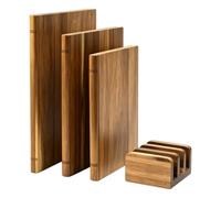 Book Cutting Board Set 3 Piece Wooden Prep Chopping Stand Dining Room Trays