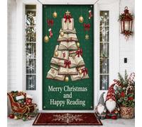 Book Lover - Copri porta con citazione dell'albero di Natale, 91 x 182 cm | Tema per gli amanti dei libri, striscione per porta d'ingresso, decorazione ispirata alla letteratura, saluto festivo