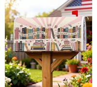 Book Lover Library - Copertura magnetica per cassetta postale, 45,7 x 53,3 | Pile di libri, Copertura della posta della cassetta postale, Occhiali da lettura, Tazza da tè, Sfondo Sunburst