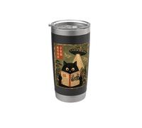 Book Lover UFO Alien Abduction Vintage Japanese Cat Bicchiere termico in acciaio inox doppia parete