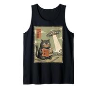 Book Lover UFO Alien Abduction Vintage Japanese Cat Canotta