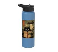 Book Lover UFO Alien Abduction Vintage Japanese Cat Stainless Steel Insulated Water Bottle