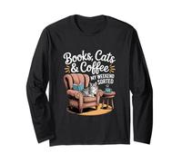 Book Lovers Cats: Libri, Gatti e caffè Weekend Maglia a Manica