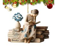 Book Lovers Decor 2D Acrylic Pendant, Elegant Farmhouse Christmas Ornament, Holiday Decoration for Bookworms, Readers, Women, Family, Thanksgiving, Tree or Book Club