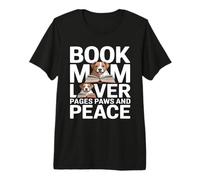 Book Mom Dog Lover Pagine Paws And Peace Reading Maglietta Premium