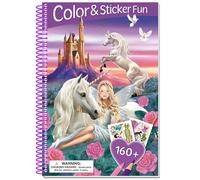 Book 'n' app: Color & Sticker Fun - Elfi - Libro rilegato a spirale, incantevoli scene da colorare, 160+ adesivi magici riutilizzabili, copertina lenticolare 3D, bambini 4+