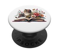 Book Nerd Cat Reading Book Flower Bookworm Book Cat & Books PopSockets PopGrip Adesivo