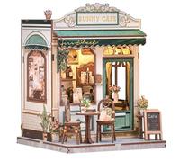 Book Nook Caffè - Miniature Casa 3D Legno Regalo Adulti（Sunny Cafe） | Miniature di caffè vintage verde crema - 233 pezzi. Un diorama decorativo per libreria, perfetto come hobby creativo adulto.