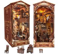 Book Nook Kit DIY Mondo Magico con Luce LED e Coperchio Antipolvere, Fermalibri Puzzle Legno 3D Miniature Regali Creativi,Decorazione Inserto Libreria Librerie Casa Delle Bambole per Adulti Adolescent
