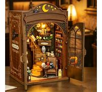 Book Nook, kit fai da te in miniatura per casa delle bambole con luce LED touch control, fermalibri in legno, kit di costruzione per modellini magici incantati, mini casa del caffè per adulti