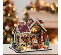 Book Nook Kit Natale in miniatura, casa delle bambole fai da te, in legno con lampada a LED, istruzioni per la decorazione della libreria (stanza calda natalizia)