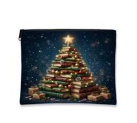 Book Stack - Trousse per trucchi, motivo albero di Natale, 18 x 2 | Book Stack Tree, borsa per cosmetici, tema invernale, regalo bibliofilo, organizzazione quotidiana, elementi essenziali per