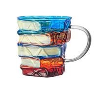 Book-Themed Coffee Mug - Painted Glass Tumbler, Drinkware Cup, Decorative Desk Accessory | Reader Gift for Women, Librarian Birthday Present, Home Apartment Coffee Holder, Office Creative Cup, Fun