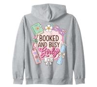 Booked And Busy Girly Reader Book Lover Felpa con Cappuccio