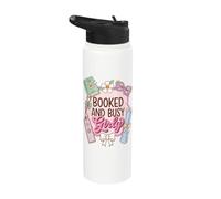 Booked and Busy Girly Reader Book Lover Stainless Steel Insulated Water Bottle