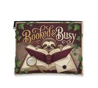 Booked & Busy, trousse da viaggio con bradipo, vintage, da donna, organizer portatile in tela con cerniera, carino per tutte le stagioni, Borgogna, 7x9 Inch, Bradipo