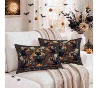 Bookish Cat Halloween Quote Throw Pillow Covers 12x20 Set di 2 | Tema letterario, federe per cuscini, estetica vintage per biblioteca, accogliente decorazione autunnale, motivo gatto