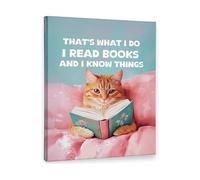 Bookish Cat Wall Art Funny Orange Cat Reading Book Canvas Print Pink Aesthetic Decor for Reading Corner(Framed,16x24inch(40x60cm))