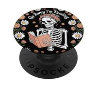 Bookish Go Away I'm Reading Book Lover Floral Skeleton Funny PopSockets PopGrip Adesivo