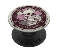 Bookish Leave Me Alone I'm Reading Book Lover Floral Skull PopSockets PopGrip Adesivo