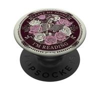 Bookish Leave Me Alone I'm Reading Book Lover Floral Skull PopSockets PopGrip Adesivo