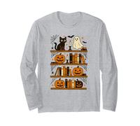 Bookish Spooky Halloween Season Books Black Cat Pumpkins Maglia a Manica