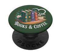 Books and Coffee Book Lover Bookish Green Book Theme Reading PopSockets PopGrip Adesivo
