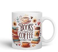 Books and Coffee Una coppia perfetta tazza colorata per lettori 325 ml (bianco)