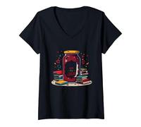 Books Are My Jam, Stravagante Regalo per Lettori di Libri Maglietta con Collo a V, Donna, Nero, XXL