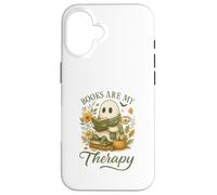 Books Are My Therapy Cute Ghost Halloween Reader Custodia per iPhone 16
