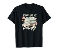Books Are My Therapy Floral Stack Book Lover Graphic Maglietta