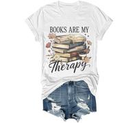 Books are My Therapy, maglietta retrò con stampa floreale, per amanti dei libri, bianco, XL