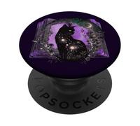 Books & Cats Witch Bookish Witchy Black Cat Book & Cat Lover PopSockets PopGrip Adesivo