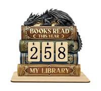 Books Read This Year Sign - 5 Inch Wooden Book Counter | Wood Reading Sign - 2D flat design shelf decor for home classroom reading nook ideal for book lovers gift