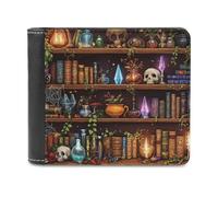 Bookshelf Book Skull Portafoglio da uomo Bifold Slim Cash Card Holder Leather Purse, Stile:, Taglia unica