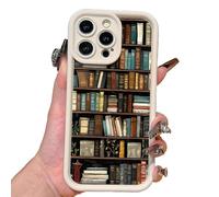 Bookshelf Phone Case, Cartoon Bookshelf Pattern TPU Phone Case, High End Wooden Bookshelf Cases Compatible iPhone 13/14/15/16 Pro Max Series (for iphone 12Pro Max,White)