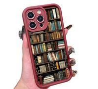 Bookshelf Phone Case, Cartoon Bookshelf Pattern TPU Phone Case, High End Wooden Bookshelf Cases Compatible iPhone 13/14/15/16 Pro Max Series (for iphone 11Pro Max,Red)