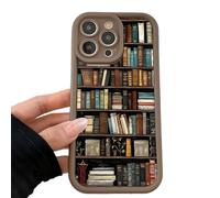 Bookshelf Phone Case, Cartoon Bookshelf Pattern TPU Phone Case, High End Wooden Bookshelf Cases Compatible iPhone 13/14/15/16 Pro Max Series (for iphone 12,Brown)