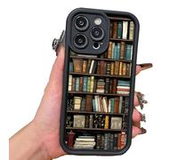 Bookshelf Phone Case, Cartoon Bookshelf Pattern TPU Phone Case, High End Wooden Bookshelf Cases Compatible iPhone 13/14/15/16 Pro Max Series (for iphone 12Pro Max,Black)