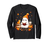 Bookworm Ghost Cozy Reading Book Autunno Carino Halloween Maglia a Manica