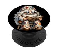 Bookworm Hippie Gnome Dad Reading Book Graphic For Teacher PopSockets PopGrip Adesivo