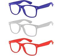 Boolavard 3 Paia di Occhiali con lenti Trasparenti per Bambini Proteggono gli Occhi dei Bambini dal Blocco UVB UVA (Blu scuro, Bianco, Rosso)