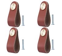 BOOLSFMAM 4 Pezzi Maniglie in Pelle per Mobili, Pomelli e Tiretti per Cassettiera, Manopole per Armadio e Cassetti in Cuoio